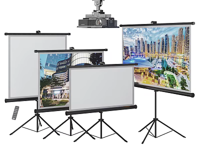 Projection Monitoring System With Tripod Screens Projector Remote Control And City Scene 3d model