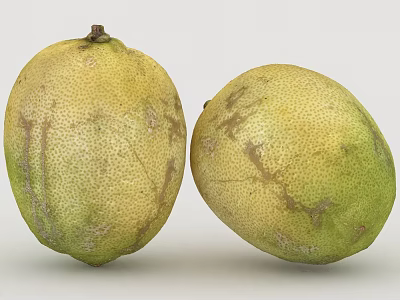 Two Fresh Pomelos With Yellow Green Skin And Natural Spots Textures 3d model
