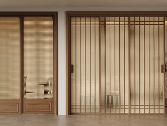 Middle-style sliding door Wooden sliding door Rattan sliding door Triple-linkage sliding door 3d model