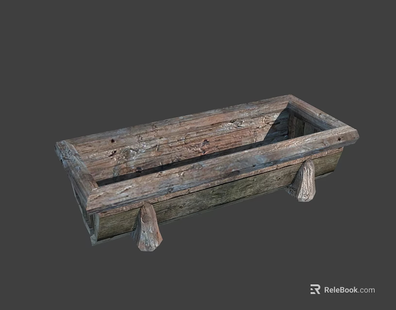 Rustic Wooden Rectangular Garden Planter With Natural Wood Grain And Simple Legs 3d model 