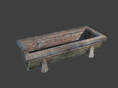 Rustic Wooden Rectangular Garden Planter With Natural Wood Grain And Simple Legs 3d model