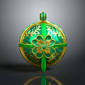 Ancient Spherical Weapon With Green Gold Finish Intricate Patterns And Leaf Decorations 3d model