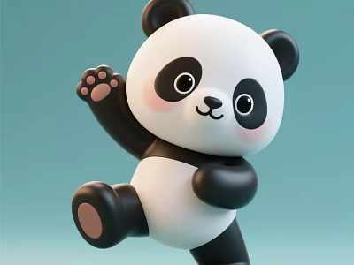 Cute 3D Panda Character With Black And White Fur On Light Blue Background 3d model