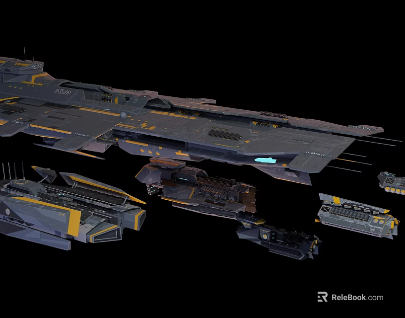 Futuristic Sci Fi Spaceship Design With Modular Components And Yellow Accents 3d model