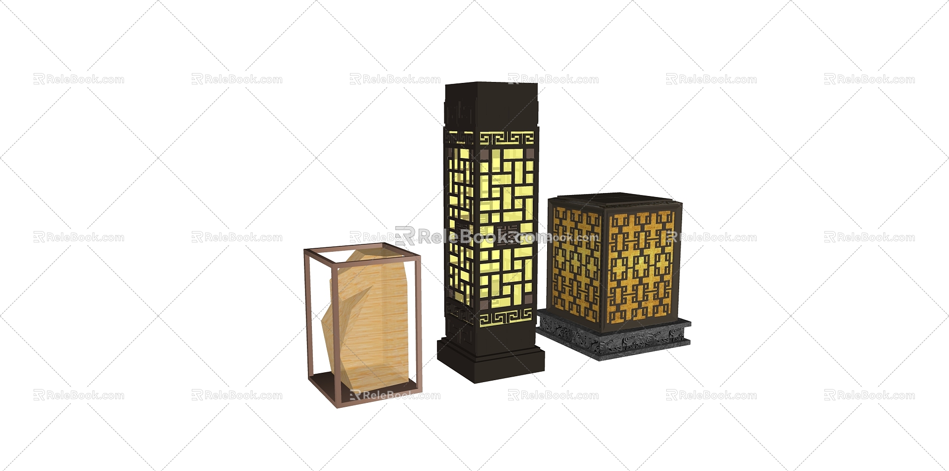 New Chinese style landscape lamp SU model model