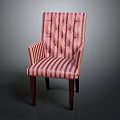 Stylish Pink And White Striped Accent Chair With Diamond Tufted Back And Wooden Legs