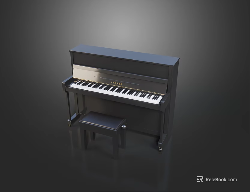 Elegant Black Upright Piano With Matching Stool And Modern Glossy Finish 3d model 