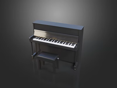 Elegant Black Upright Piano With Matching Stool And Modern Glossy Finish 3d model