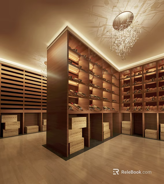 Luxurious Wine Cellar Interior With Wooden Racks Wine Bottles And Cases 3d model 