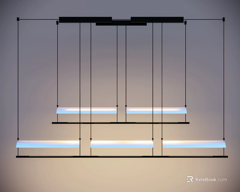 Modern Linear Chandelier Design With Black Frame And White LED Light Strips 3d model 