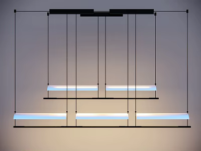 Modern Linear Chandelier Design With Black Frame And White LED Light Strips 3d model