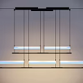 Modern Linear Chandelier Design With Black Frame And White LED Light Strips 3d model