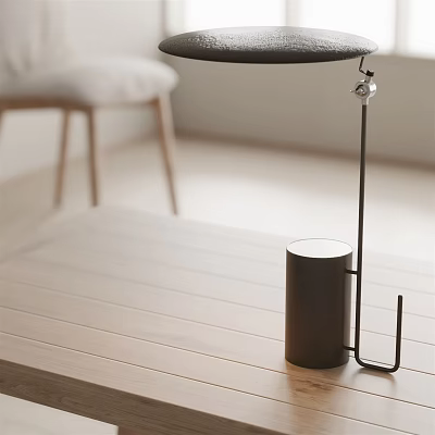 Modern Minimalist Table Lamp With Metal Stand On Wooden Desk In Simple Living Space 3d model