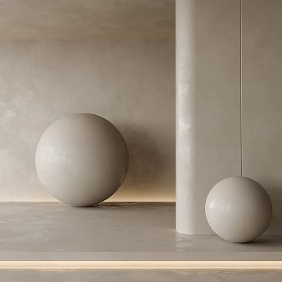 Minimalist Wall With Spherical Decor And Ambient Lighting 3d model