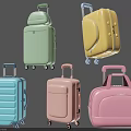 Colorful Travel Suitcases With Wheels In Various Styles And Pastel Colors