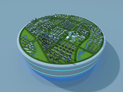 Aerial View Planning of Circular Urban Layout With Buildings Green Spaces and Roads 3d model
