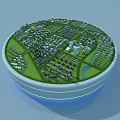 Aerial View Planning of Circular Urban Layout With Buildings Green Spaces and Roads