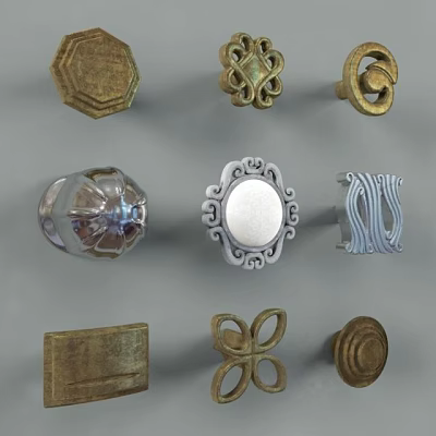 Various Stylish Cabinet Handles With Ornate Metal Designs And Different Shapes 3d model Various Stylish Cabinet Handles With Ornate Metal Designs And Different Shapes 3d model