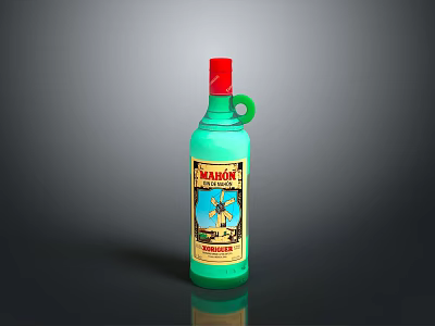 Green Glass Bottle With Red Cap Green Handle And Bahama Windmill Label 3d model