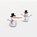 Two Cheerful Game Movie Character Snowmen With Black Top Hats Red Scarves And Stick Arms