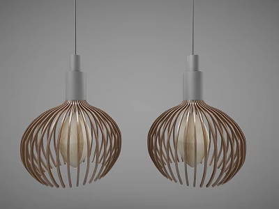 Modern Wooden Frame Pendant Lights With Minimalist Design And Silver Tops 3d model