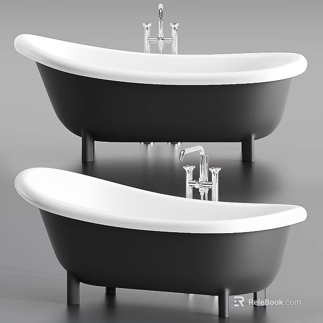 Elegant Black And White Freestanding Bathtubs With Modern Chrome Faucet Design 3d model 