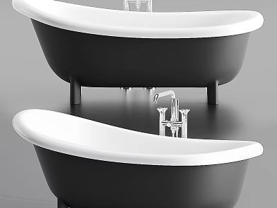 Elegant Black And White Freestanding Bathtubs With Modern Chrome Faucet Design 3d model