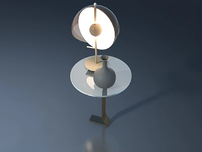 Elegant Carved Window Design With Table Lamp Vase And Glass Table 3d model