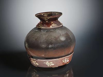 Vintage Home Decor Furniture Brown Ceramic Vase With Gold Floral Patterns 3d model