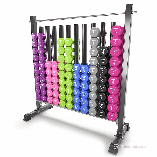 Sturdy Dumbbell Rack With Multicolor Dumbbells For Home Gym Fitness Equipment 3d model 