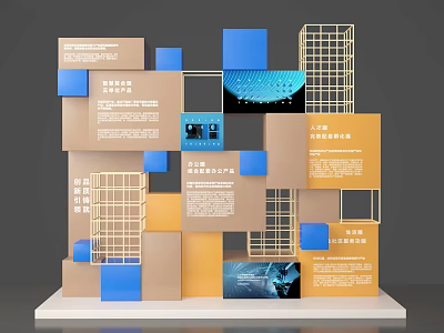 Modern Layered Photo Check In Spot With Colorful Blocks And Grid Frames 3d model