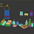 Bathroom Daily Essentials With Towels Soap Dispensers Lotion Bottles And Toothbrushes