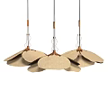 Natural Rattan Leaf Shaped Chandelier With Wooden Hanging Structure And Neutral Tones