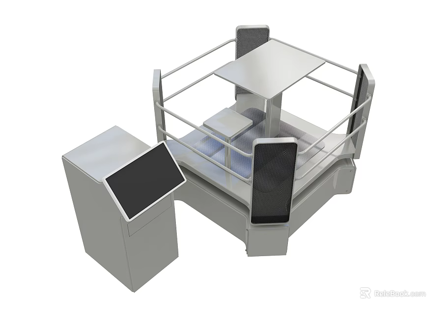 Industrial Platform With Railings Featuring Control Console And Digital Display Screen 3d model 