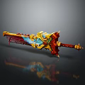 Ornate Mythical Sword With Golden Red Hilt And Glowing Blue Blade Accents