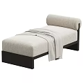 Modern Light Beige Upholstered Bench With Dark Wooden Frame And Draped Blanket