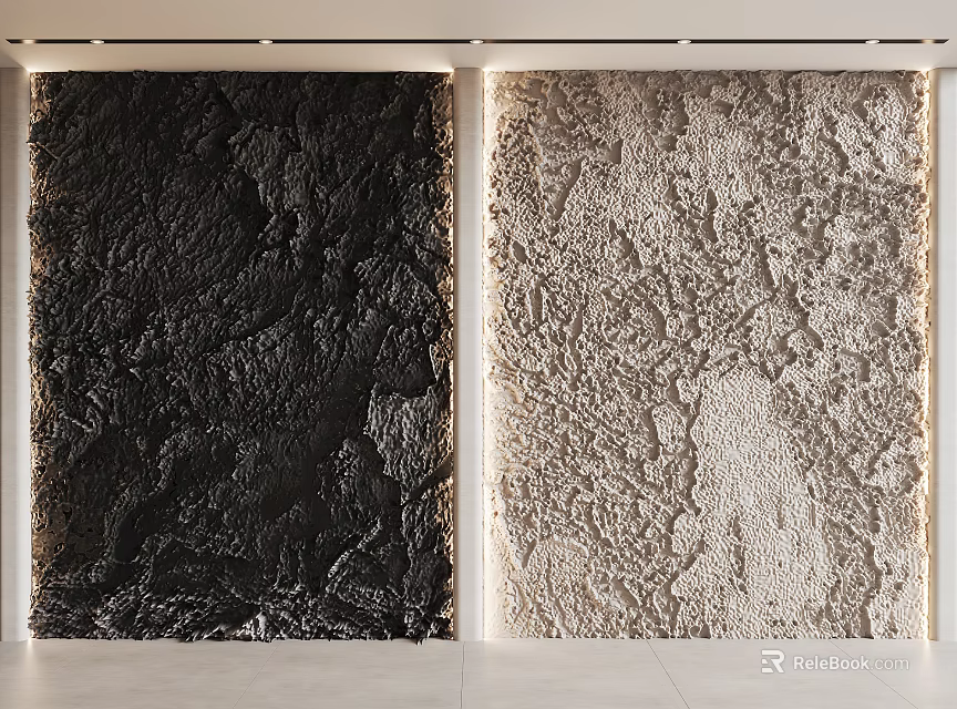 Contemporary Textured Background Wall Design With Black And Beige Finishes And Lighting 3d model 