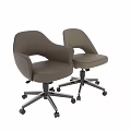 Modern Table And Chair Set With Leather Seats Rolling Wheels And Beige Brown Design