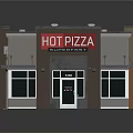 Cartoon Scene Of Hot Pizza Restaurant Building Exterior With Sign Windows Doors And Roof Units