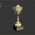 Wooden Base Furniture With Gold Trophy Accent And Display Stand