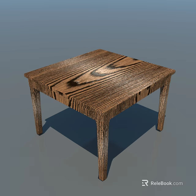Wooden Square Table With Natural Wood Grain Surface And Sturdy Legs 3d model 