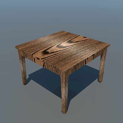 Wooden Square Table With Natural Wood Grain Surface And Sturdy Legs 3d model