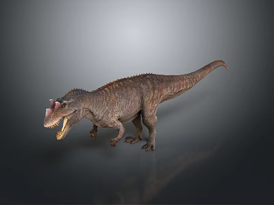 Realistic 3D Carnivorous Dinosaur With Head Crest Open Mouth And Brown Skin On Grey Background 3d model