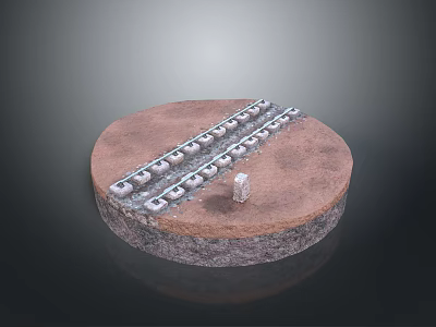 Circular Brown Mechanical Platform With Parallel Tracks White Wheels And Small Block 3d model