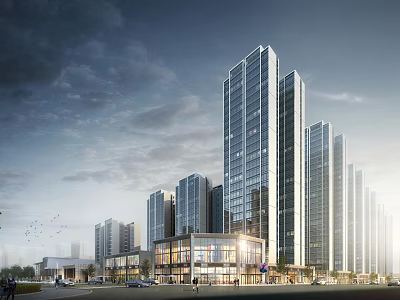 Modern High Rise Residential Building Exterior Design With Glass Curtain Walls And Urban Landscape 3d model