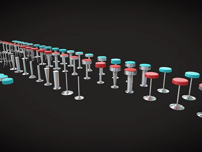 Red Blue White Bar Stools With Metal Base For Kitchen Counter 3d model