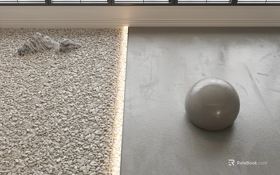 Pebble And Concrete Floor Design With Sphere Decoration And Warm Lighting 3d model 