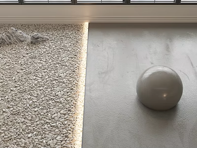 Pebble And Concrete Floor Design With Sphere Decoration And Warm Lighting 3d model