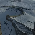 Snow Covered Great Wall With Winding Stone Path In Mountainous Winter Landscape
