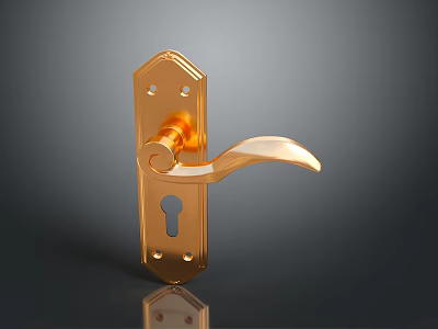Gold Metal Door Handle With Decorative Plate And Curved Lever Design 3d model